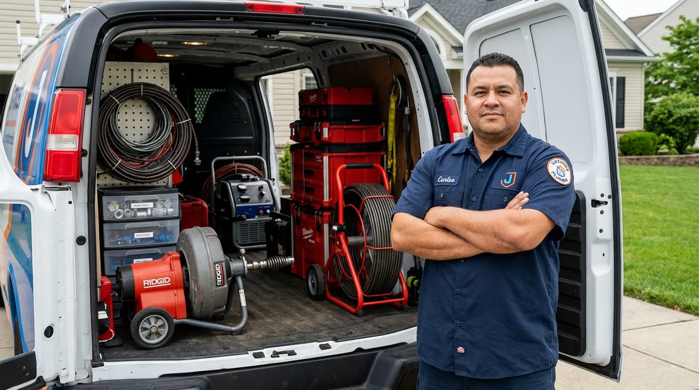 Professional drain cleaning equipment and Johns Plumbing LLC plumber in Blackwood