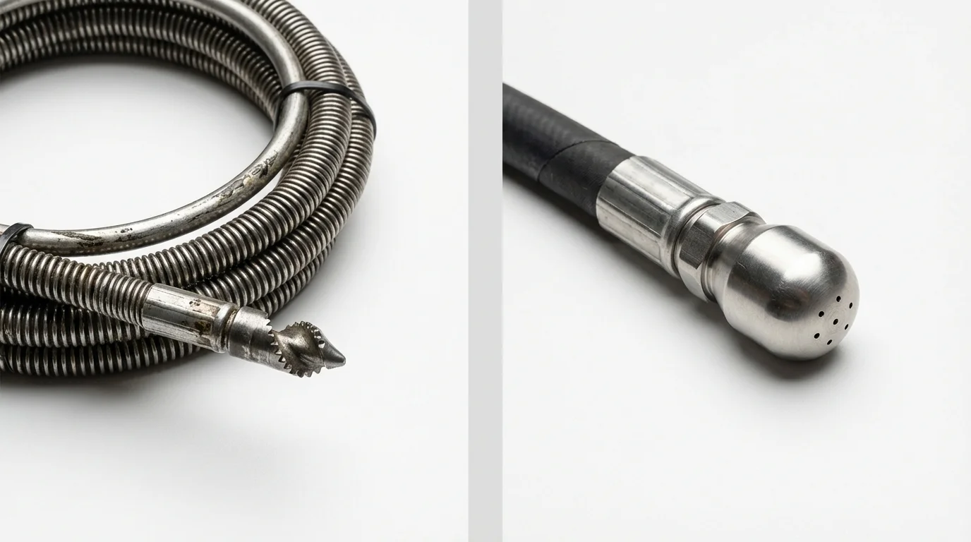 Drain snake cable and hydro jetting nozzle used for drain cleaning in Blackwood, NJ