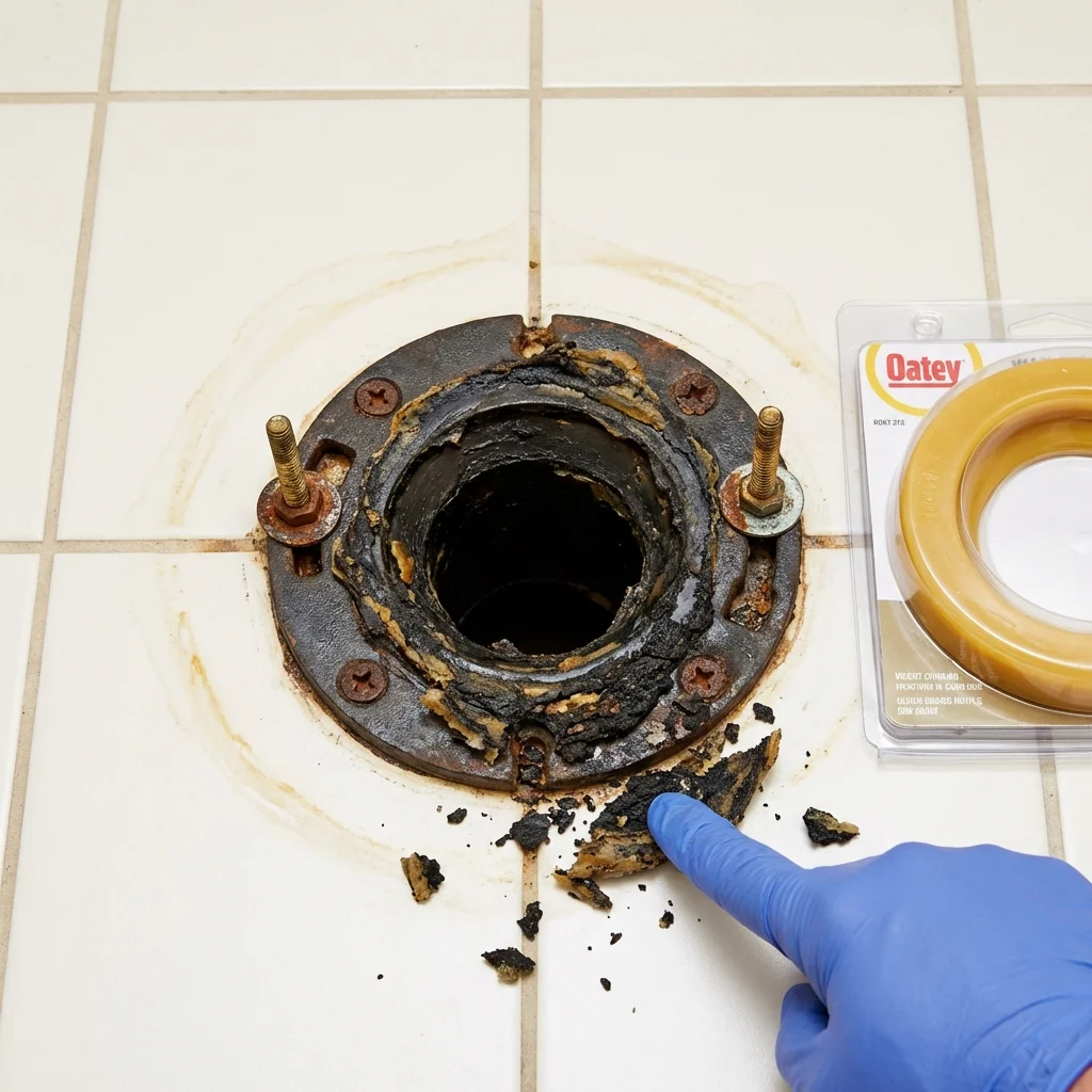 Failed wax ring showing water seepage at the base of a toilet in a Blackwood, NJ home